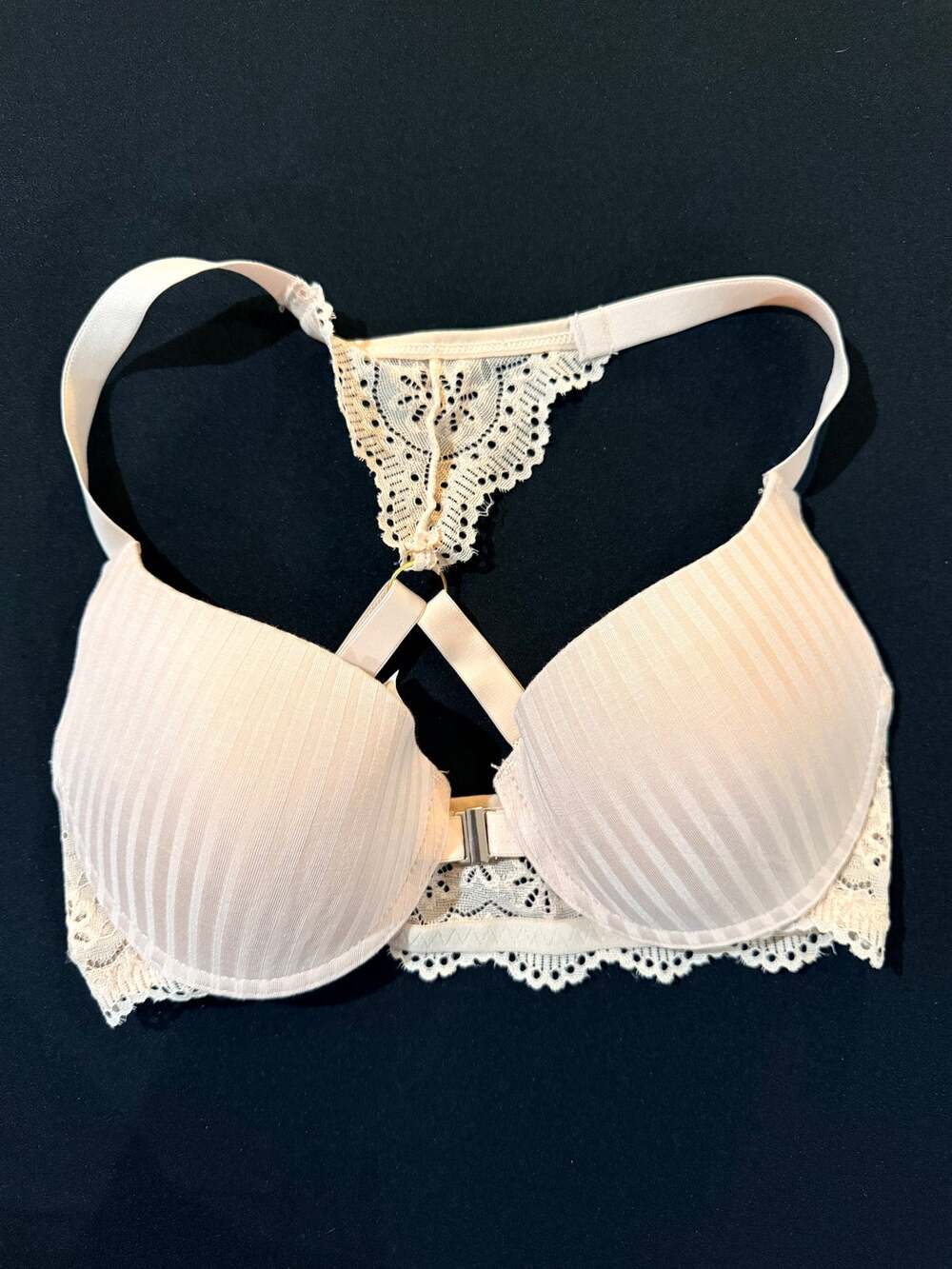 SHEIN 70C Cream Lace Racerback Push Up Bra Front Closure Padded
